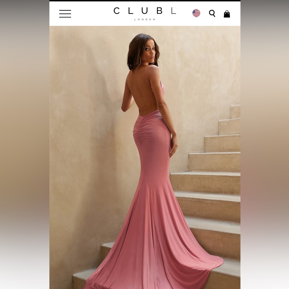 BLUSH PINK BACKLESS BUM RUCHED FISHTAIL MAXI DRESS